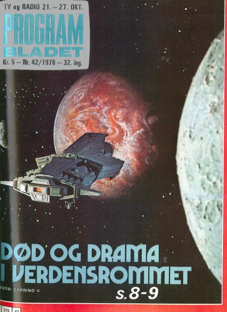 Faksimile av forside, Programbladet nr 4/78 - Stjerneskipet Marco Polo foran planeten Rossum, under bildet teksten "Død og drama i verdensrommet"