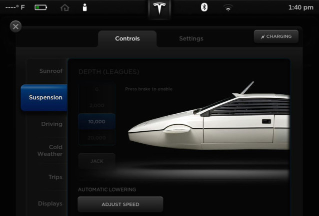 James Bond-modus på Tesla Model S. Foto: Jalopnik