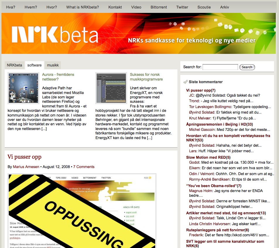 NRKbetas nettsider i 2008