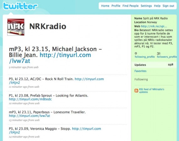 NRKradio på Twitter, screenshot