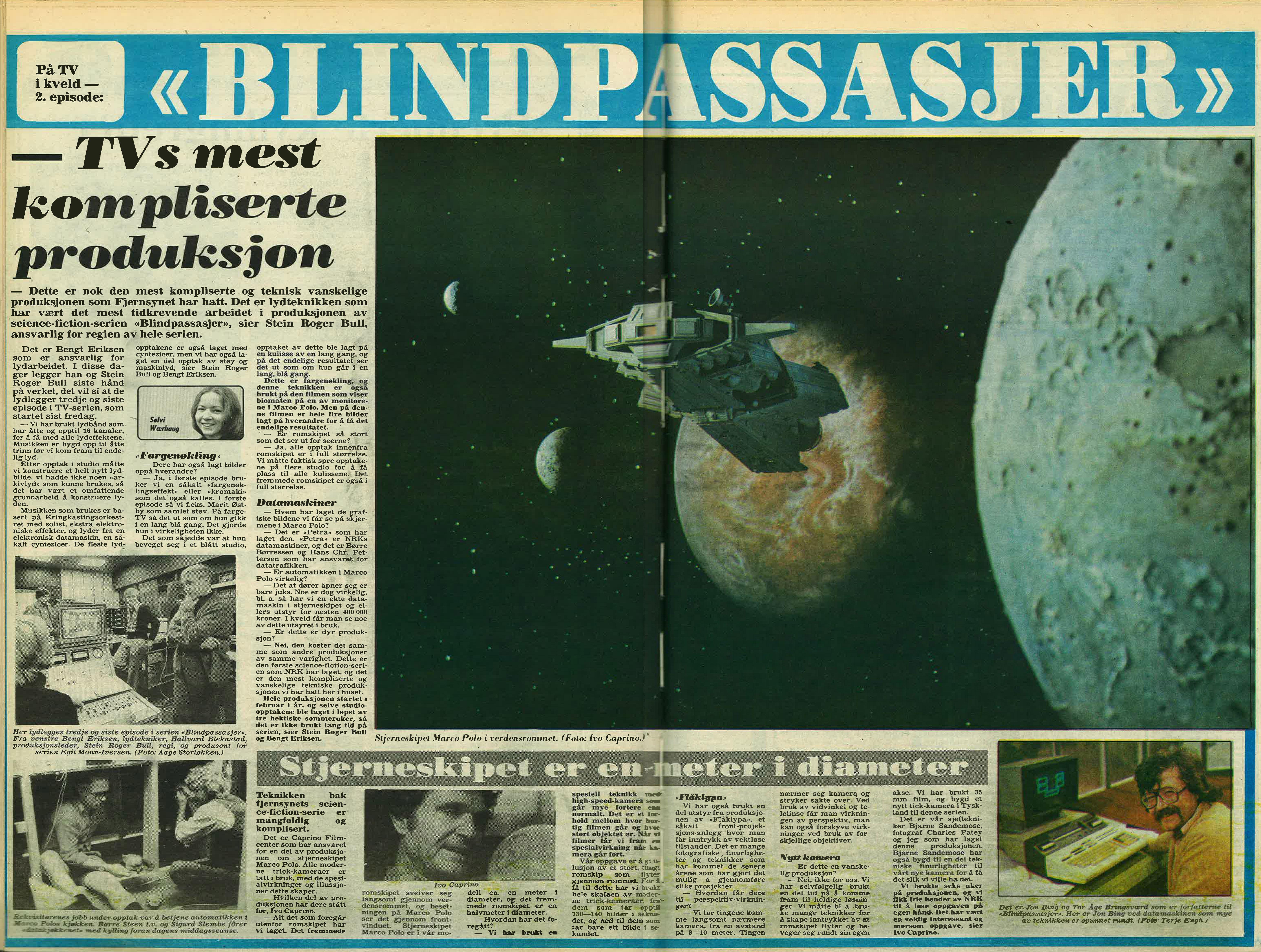 "Blindpassasjer" TVs mest kompliserte produksjon, dobbel helsidesak fra 1978