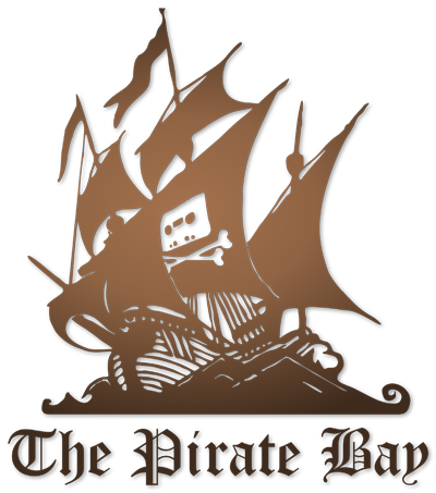 The_Pirate_Bay_logo som viser et piratskip. Merket i storseilet er home taping is killing music-logoen