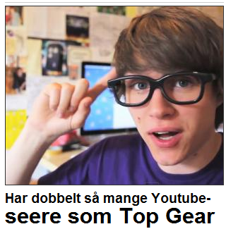 foto av en unggutt med briller og teksten: Har dobbelt så mange Youtube-seere som Top Gear