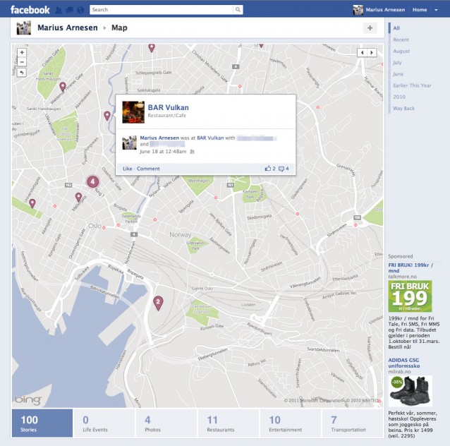 Kartvising av Facebook-aktivitet