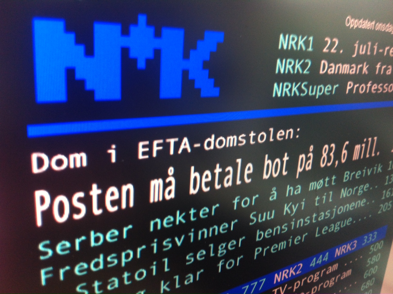 Framsida på NRK Tekst-TV