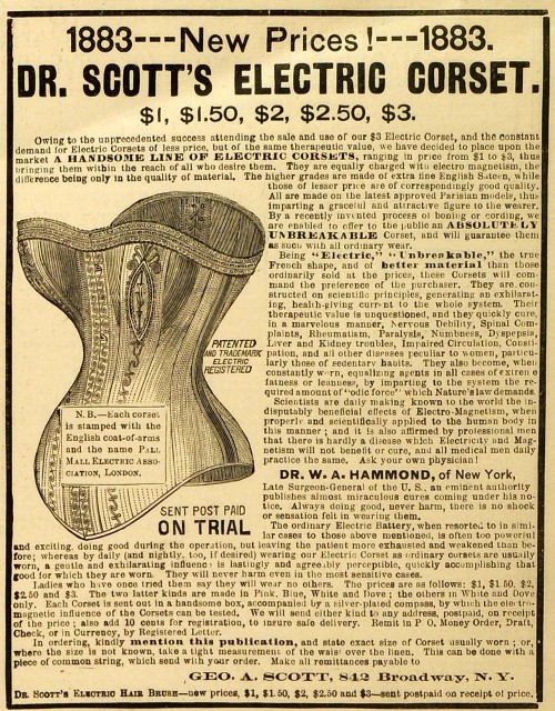 Eldre reklame for elektrisk korsett.
