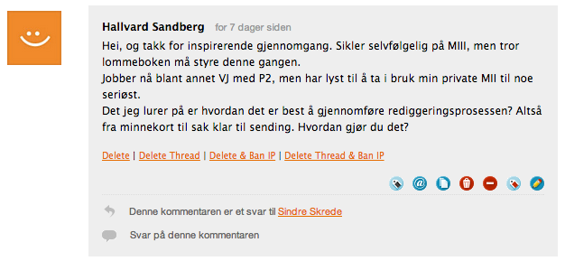 Screenshot av en kommentar på NRKbeta