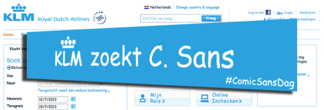 KLM markerer Comic Sans day Skjermbilde: KLM.com