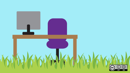 en tegning av en dataskjerm ved et skrivebord på en gressplen