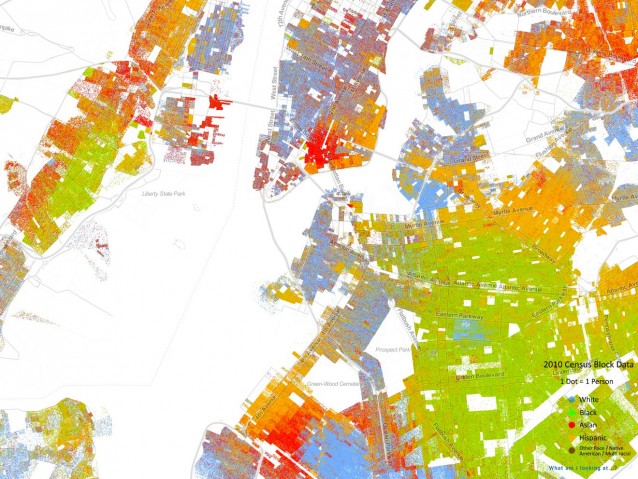 Kartet viser den etniske fordelingen i New York
