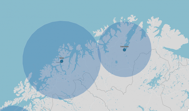Luftambulanse - dekningssirkler Tromsø og Banak