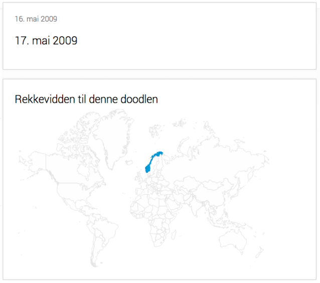 Kart som viser distribusjonen av en doodle. Denne er kun distribuert i Norge.