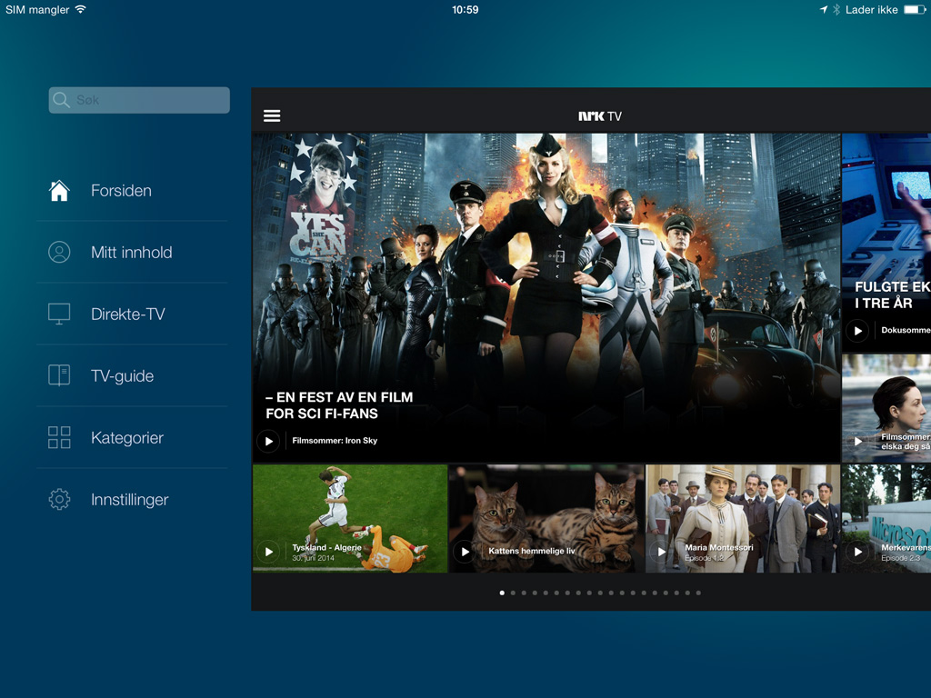 Forsiden av NRK TV for iPad