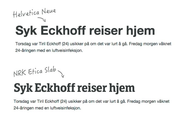 NRK Etica Slab og Helvetica Neue som tittelfont