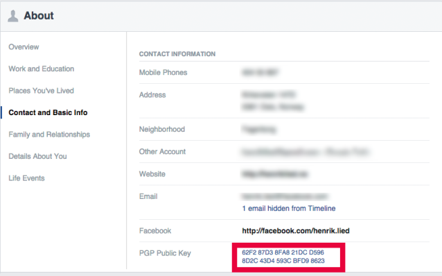 Det nye feltet (rød ramme) gjør det mulig for Facebook å sende deg krypterte eposter.