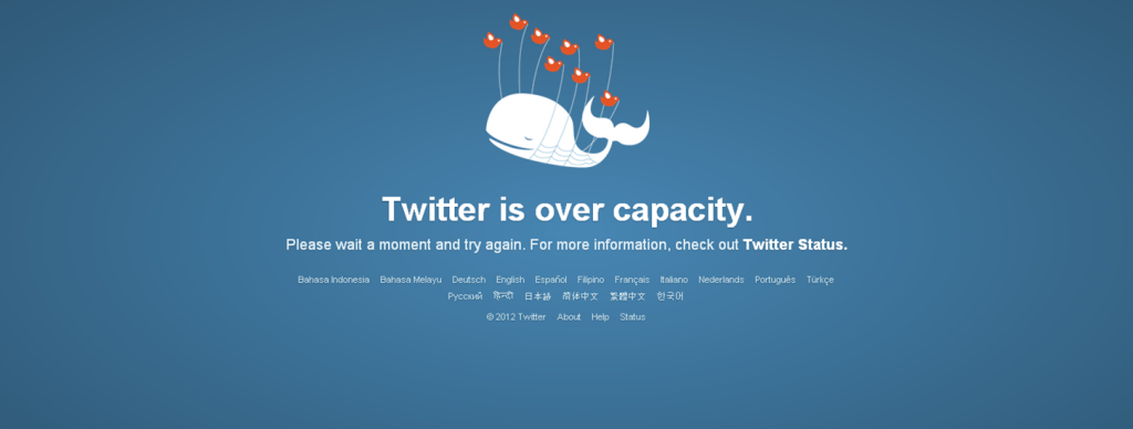 Twitters feilmelding når tjenesten var overbelastet. Skjermbilde via The Next Web