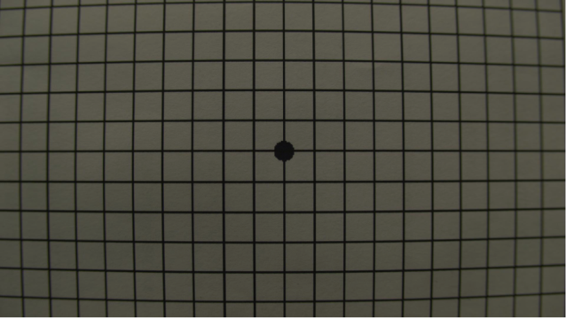 Et ark med rette linjer sett gjennom linsa vi skjøt med, en 28 mm Lomo. Foto: NRK