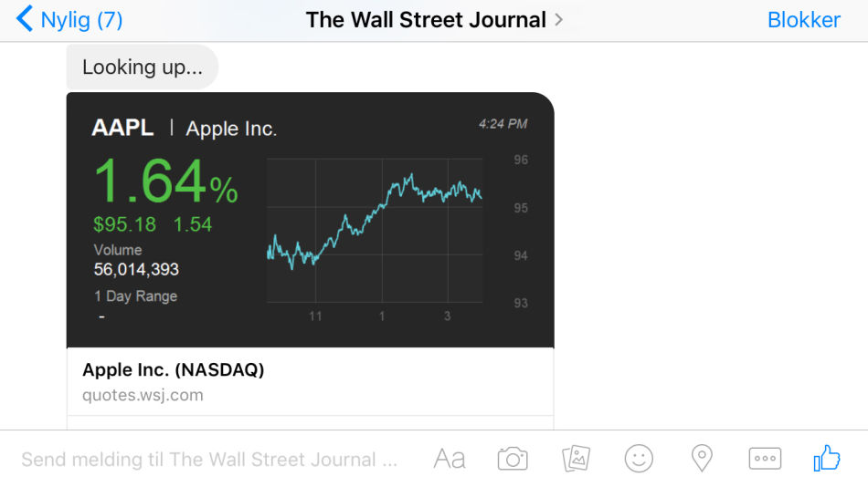 Skjermbilde fra samtale med Wall Street Journals chatbot