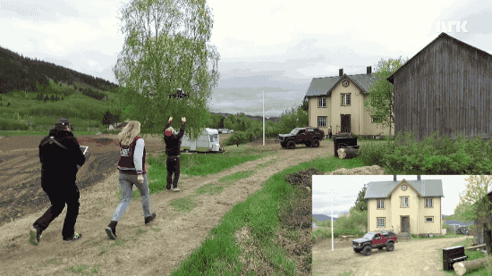 Dronen går inn for landing Foto: NRK