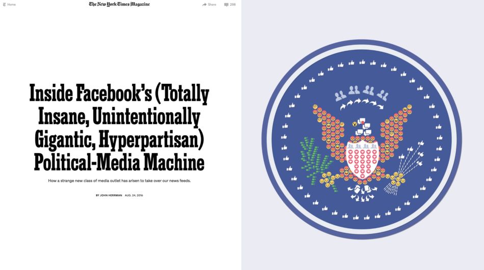 For New York Times har John Herrman undersøkt Facebooks propaganda-sider Faksimile: New York Times