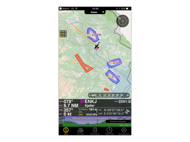 Appen Air Navigation Pro gir deg oversikt over restriksjonsområdene