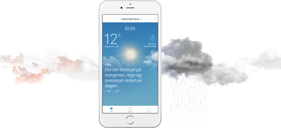 YR-APP: Yr-appen bringer deg tett på været. Illustrasjon: NRK.