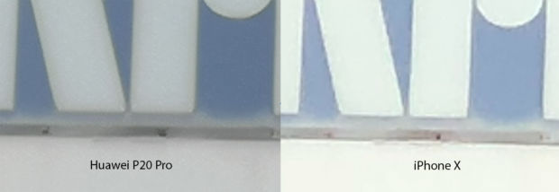 Montasje med innzoomet bilde. Sammenlikning mellom Huawei og iPhone.