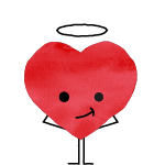 Et tegnet, rødt hjerte med et hyggelig smil og glorie illustrerer Symapti-likeren. 