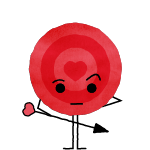 En tegnet, rød dartskive med litt snurt fjes og en pil i hånda illustrerer presisjons-likeren. 