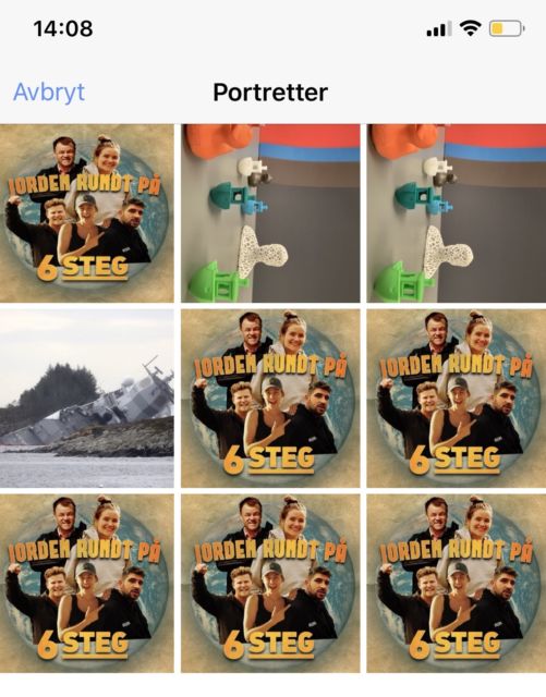 Bildegalleri fra en iphone med en rekke ulike bilder som har dybdedata i seg