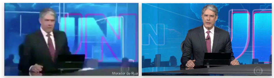 To nærmest identiske bilder fra  en nyhetssending. En mann i dress snakker til kamera, med en blå bakgrunn. Bildet til venstre er i lav oppløsning, bildet til høyre er i høy oppløsning.
