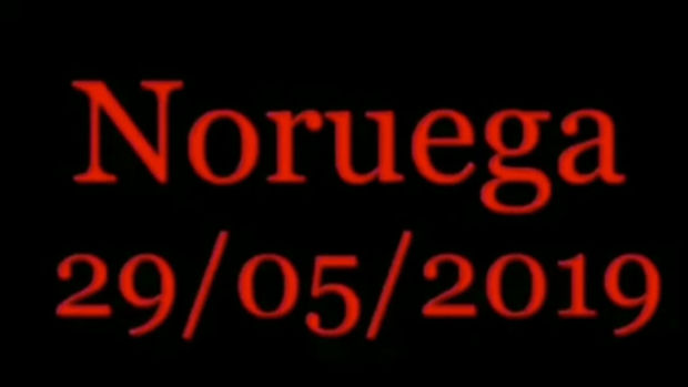 Sort bakgrunn, rød tekst. Øverst står det Noruega med store bokstaver. Under står datoen 29 mai 2019.
