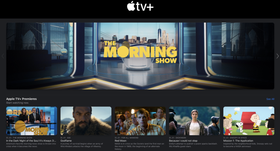 Apple TV+ lanserer meg kanskje universets slankeste innholdsbeholdning. Foto: Skjermdump Apple TV