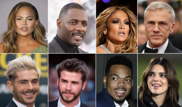 Chrissy Teigen, Idris Elba, Jennifer Lopez, Christoph Waltz, Zac Efron, Liam Hemsworth, Chance the rapper og Kendall Jenner