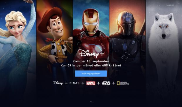 Bilder av karakterer fra en rekke serier som vil vises hos Disney, blant annet Elsa fra Frost, Woody fra Toy story og Iron man fra Avengers.
