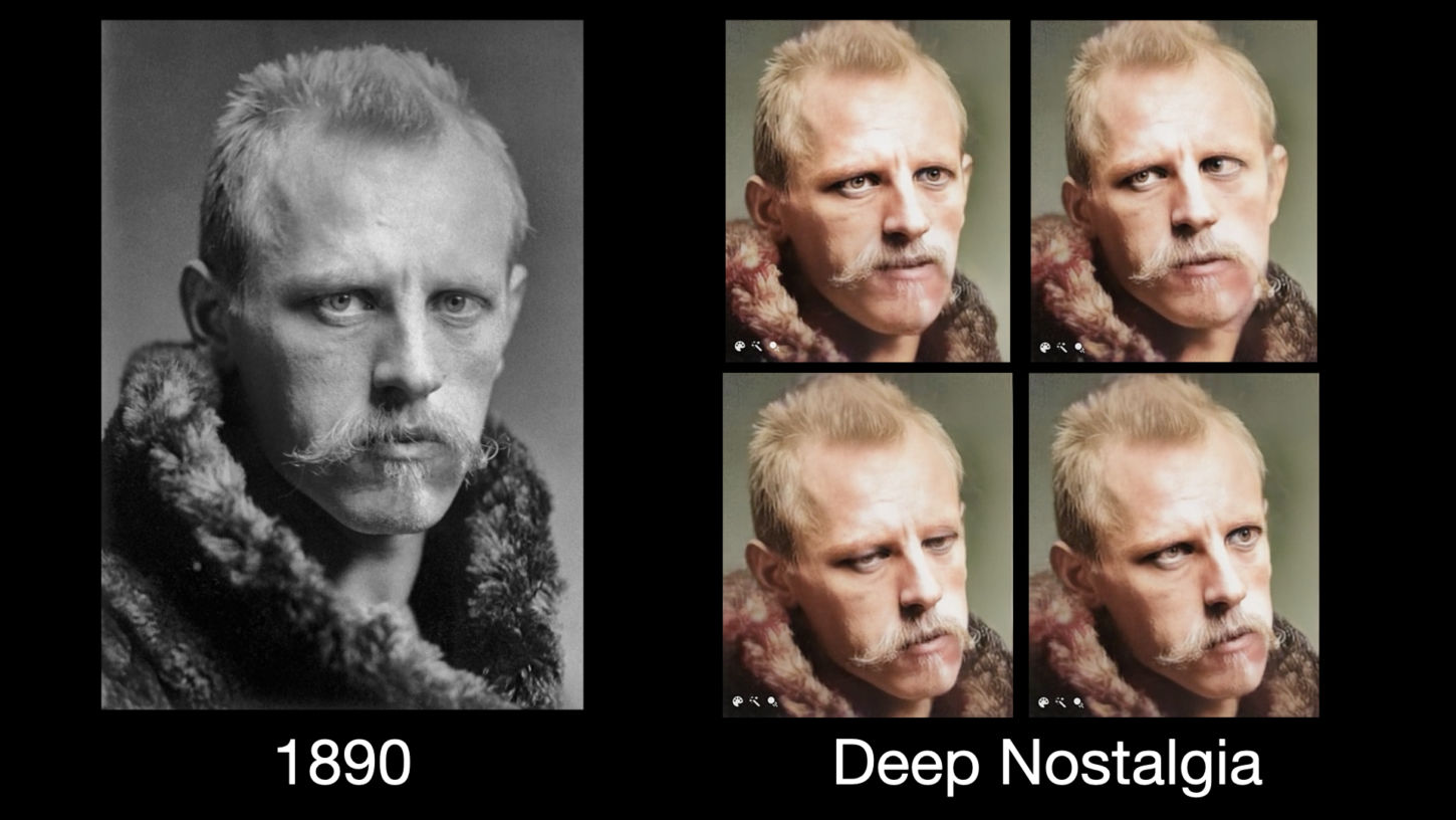 Bilde av Nansen fra 1890 sammen med bilder generert av en datamaskin i 2021