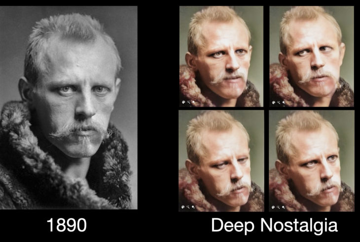 Bilde av Nansen fra 1890 sammen med bilder generert av en datamaskin i 2021
