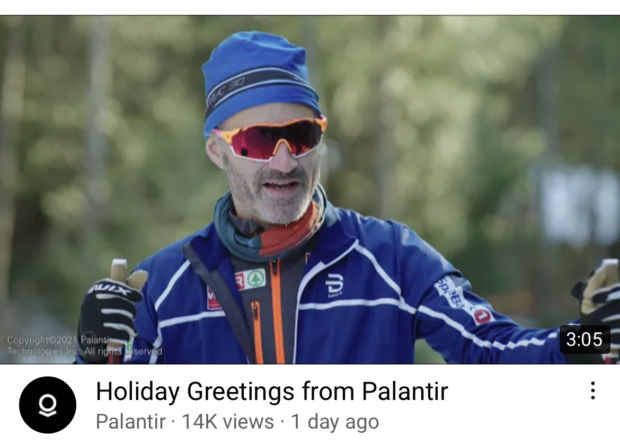 Et skjermbilde av en Youtube-video med tittelen "Holiday Greetings from Palantir