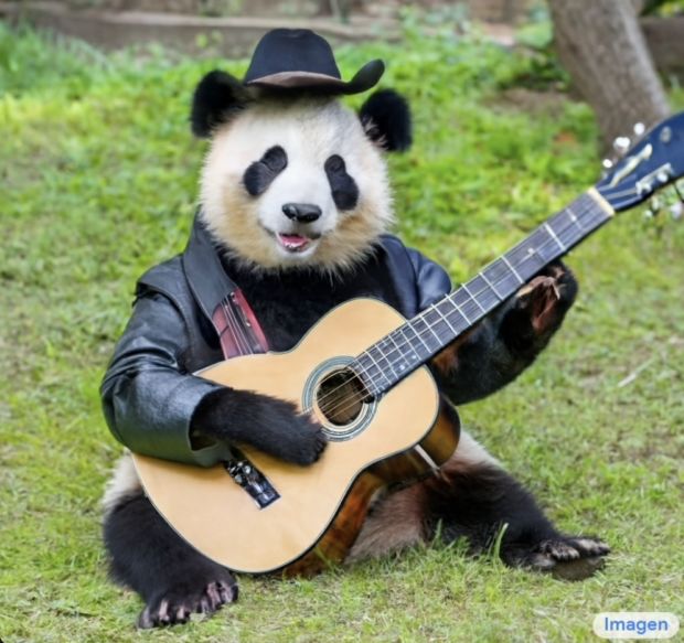 Foto av en panda som spiller gitar