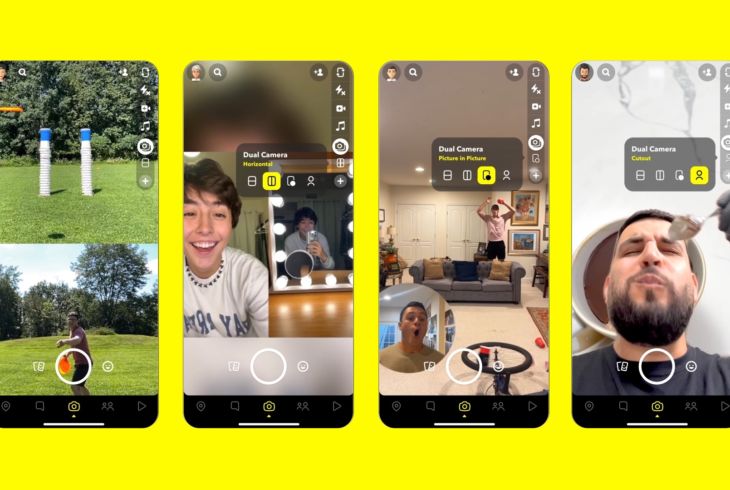 Skjermbilder fra Snapchat som viser tokamerafunksjonen